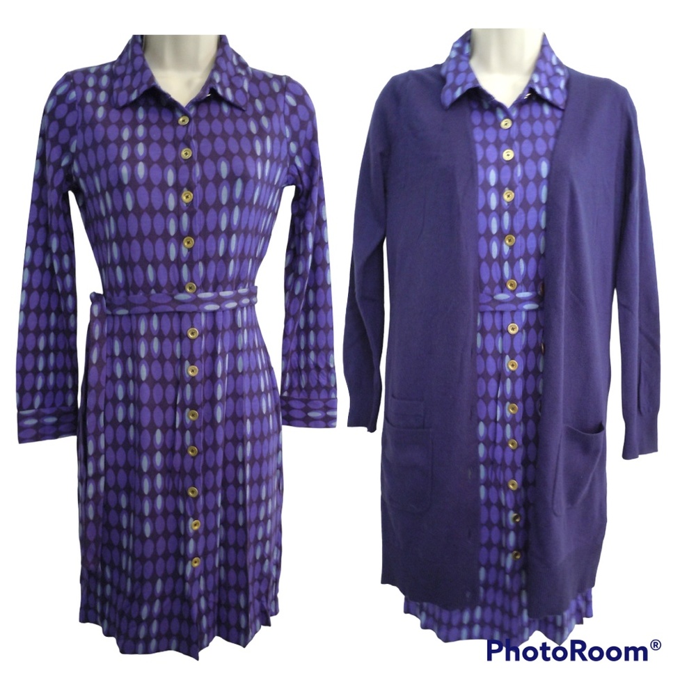 Boden Carnaby Retro Jersey Shirt Dress 2P and Cardigan 4 cotton/cashmere
